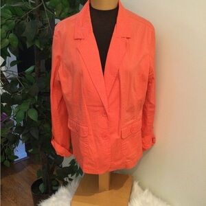 STUDIO Works Woman’s XL orangey coral roll sleeve 2 button blazer with p…